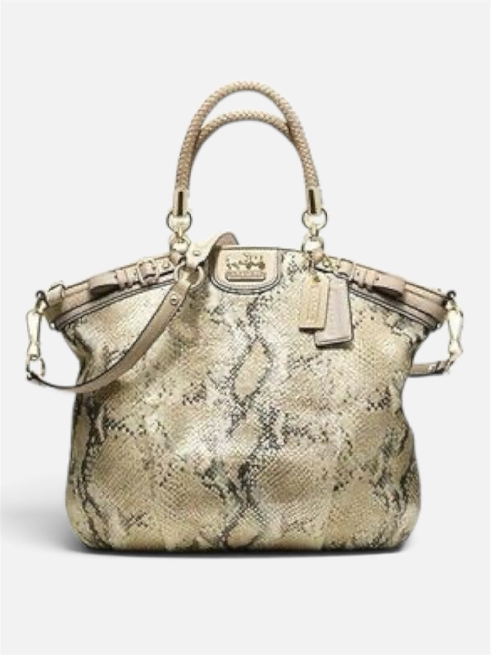 Coach Madison Lindsey Embossed Metallic Python Satchel Shoulder Strap Dust Bag.
